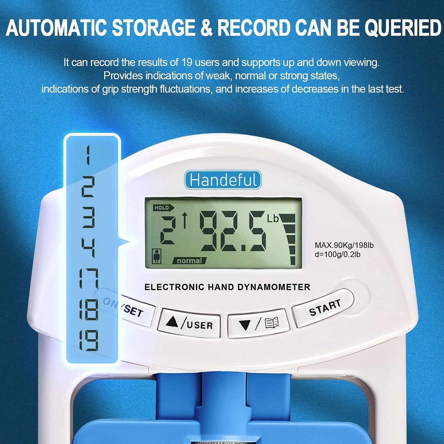 Handeful Grip Strength Tester, Hand Grip Dynamometer, Electronic Handgrip Testing for Sports Home School Use