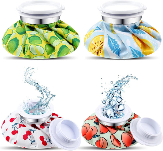 Honoson 4 Pack Reusable Ice Pack for Injuries, Ice Bags Hot Water Bag for Hot & Cold Pain Relief No-Leak Elastic Breathable for Muscle, Joint Pain Swelling, Sports & Home Use(Cute Fruit Style)