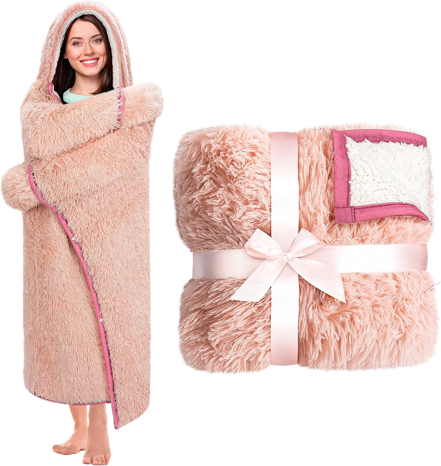 Penguin Wearable Hooded Blanket for Adults – Super Soft Warm Cozy Plush Flannel Fleece & Sherpa Hoodie Throw Cloak Wrap - Penguin Gifts for Women Adults Girls and Kids