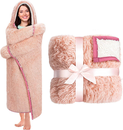 Penguin Wearable Hooded Blanket for Adults – Super Soft Warm Cozy Plush Flannel Fleece & Sherpa Hoodie Throw Cloak Wrap - Penguin Gifts for Women Adults Girls and Kids
