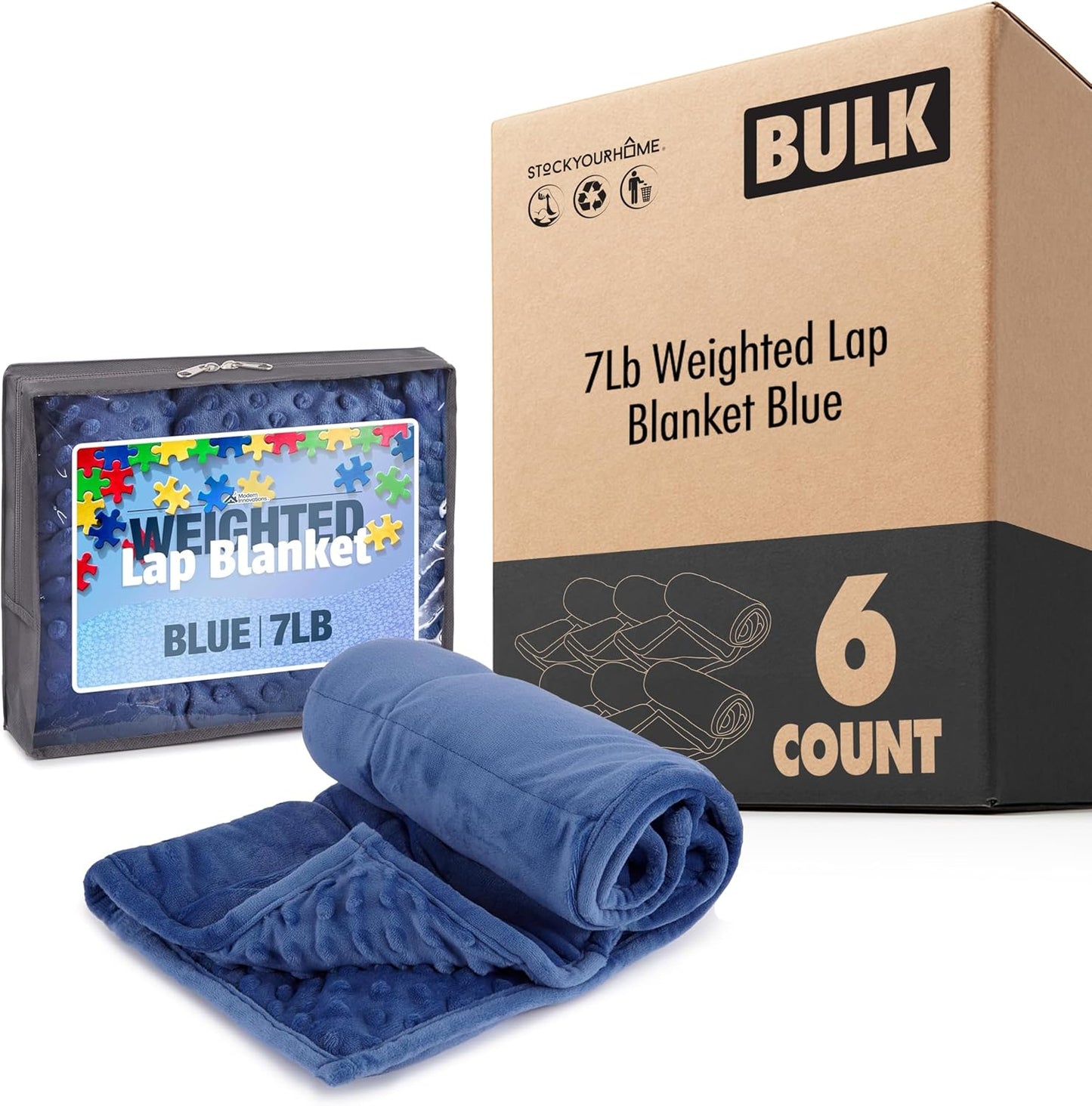 Modern Innovations 7 Pack Kidaddle 5lb Weighted Blanket Blue Plush Minky Lap Pad with Sensory Support for Autism or ADHD Giftable Blanket with Travel Bag