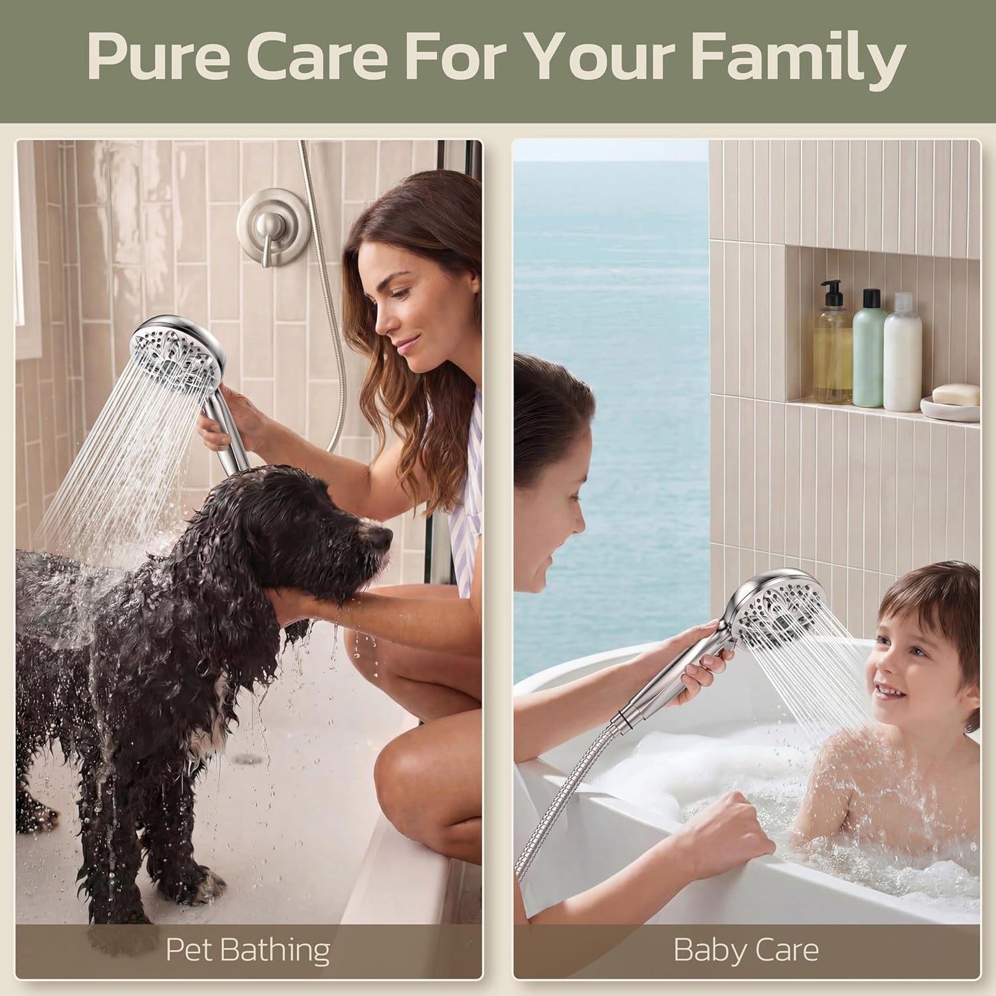 6-Setting Shower Head with Handheld, JDO High Pressure Hand held Shower Head, 4.7 Inch Chrome Detachable Showerhead Set with 59 Inch Stainless Steel Hose and Adjustable Showerhead Holder
