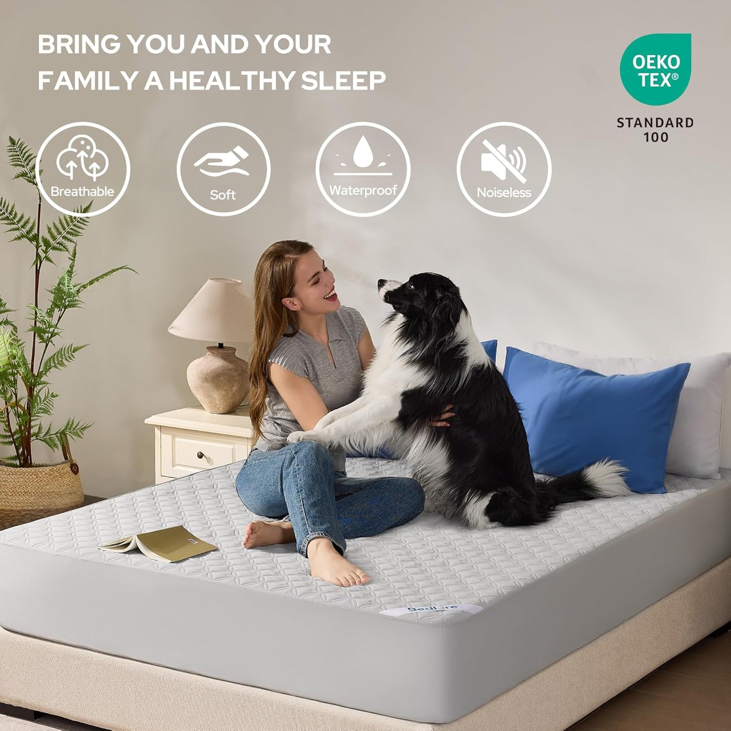 2 Pack Waterproof Mattress Protector, Queen Size Mattress Pad Noiseless with Deep Pocket Fitted for 6"-18", Soft Breathable Dirt-Proof Bed Mattress Cover Washable for Home, Bedroom, Hotel (Gray)