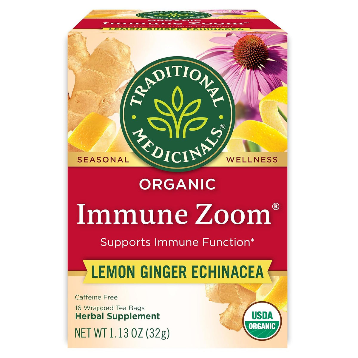 Traditional Medicinals Organic Immune Zoom Lemon Ginger, 16 Tea Bags