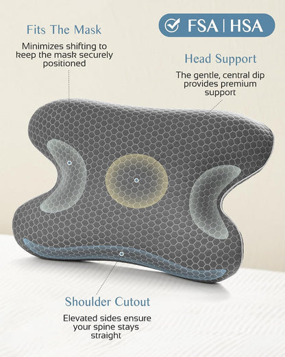 HSA/FSA Camping Pillow Memory Foam CPAP Pillows, Small Travel Pillow for All CPAP Users with Cooling & Washable Cover, Packable Neck Pillow for Backpacking Camping Hotel