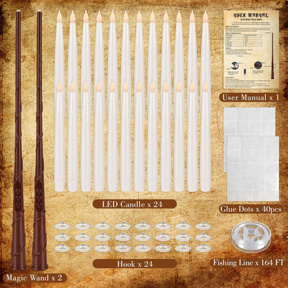 24 Pcs LED Flameless Candles with Remote, 3D Flickering Flame & LED String Lights, Acrylic Clear Cylinder, Timer Function, Romantic Ambience for Home Decor, Party, Wedding (Ivory).