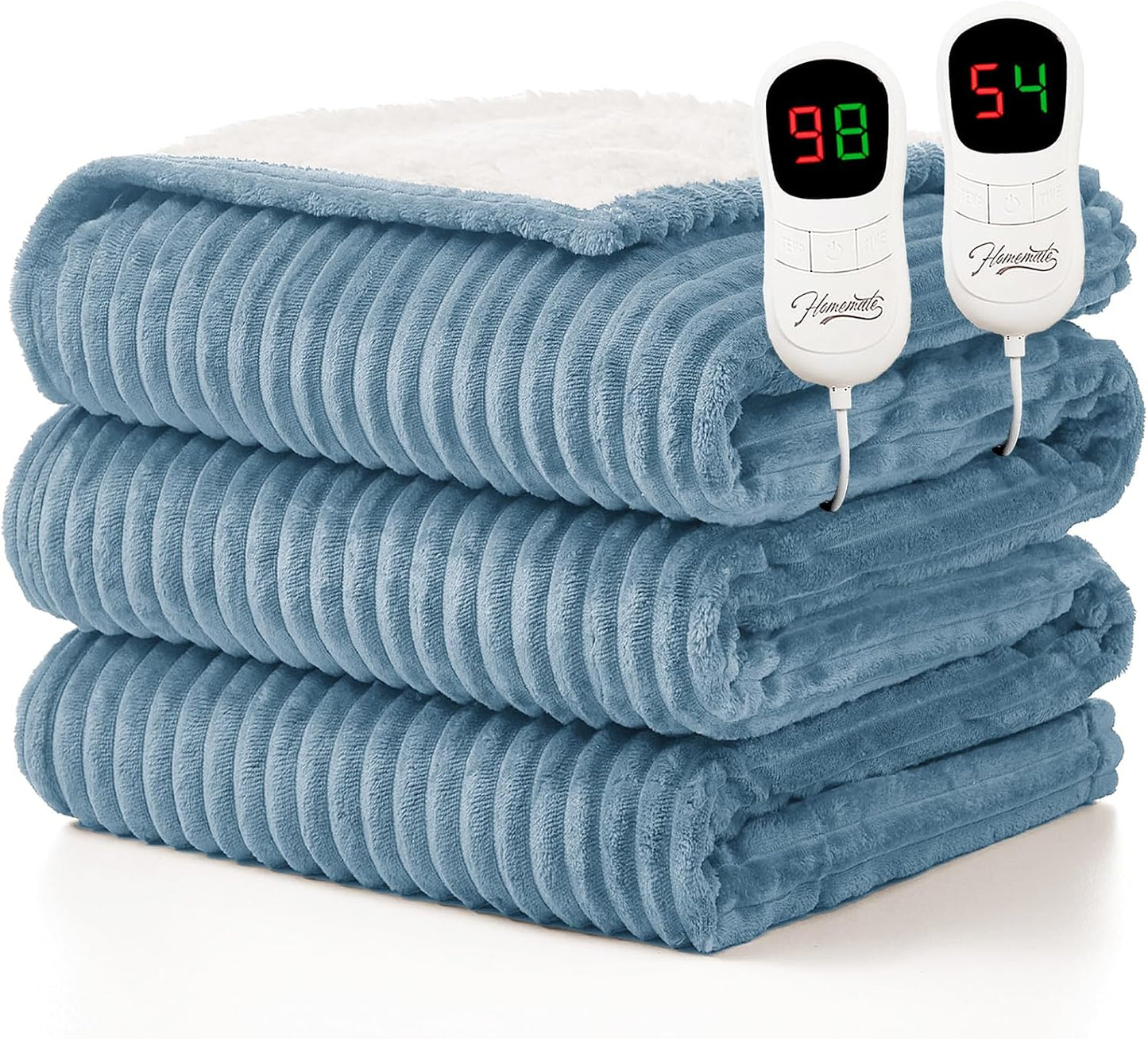 Homemate Heated Blanket Electric Throw - 50"x60" Heating Blanket Throw 1/2/4/6/8 Hours Auto-Off 10 Heat Levels Over-Heat Protection Soft Flannel Sherpa Heater ETL Certification