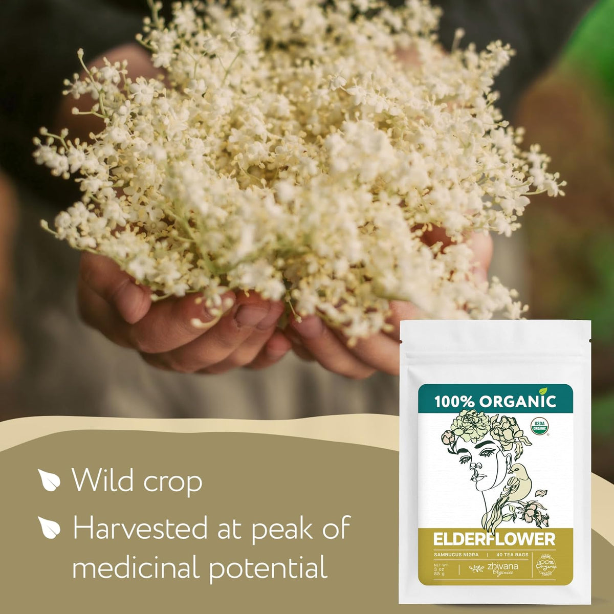 Organic Elderflower Tea (40 Bleach-Free & Microplastic-Free TeaBags) - Elder Flowers