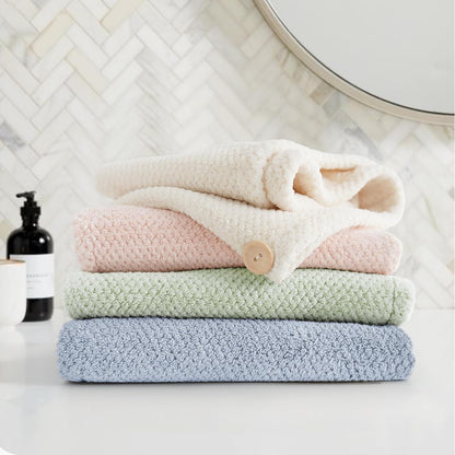 ROLSHOL Extra Large 4 Pack Microfiber Hair Towel Wrap for Women Super Absorbent & Quick Dry Hair Drying Towels with Button, Hair Turbans for Curly Hair Long & Short Hair - Anti-Frizz