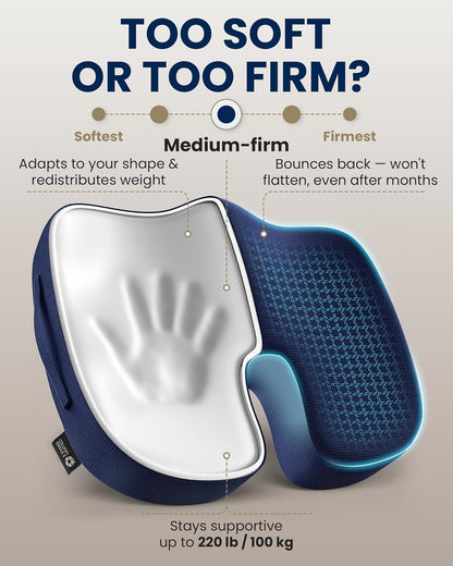 5 STARS UNITED Seat Cushion - Memory Foam Chair Cushion for Tailbone Pain Relief - Ergonomic Support for Coccyx, Sciatica & Butt - Office, Desk & Gaming Chair, Car Seat, Wheelchair, Black Suede