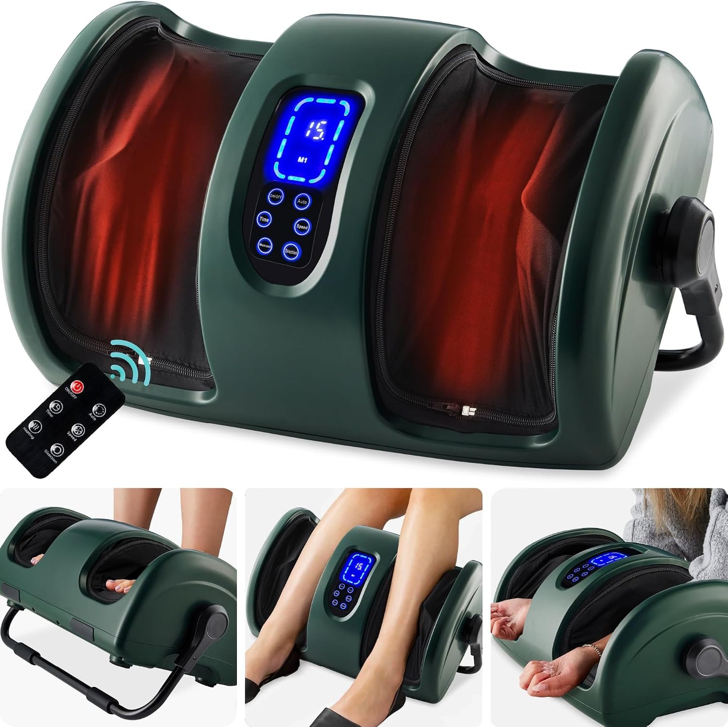 Best Choice Products Shiatsu Foot Massager with Heat for Plantar Fasciitis & Neuropathy, Kneading Foot & Calf Massager with Remote, 360° Adjustable Handle, Rolling & Compression Massage - Satin Black