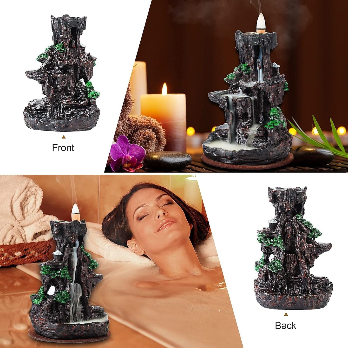 SPACEKEEPER Incense Burner, Backflow Incense Holder 2 Sides Waterfall