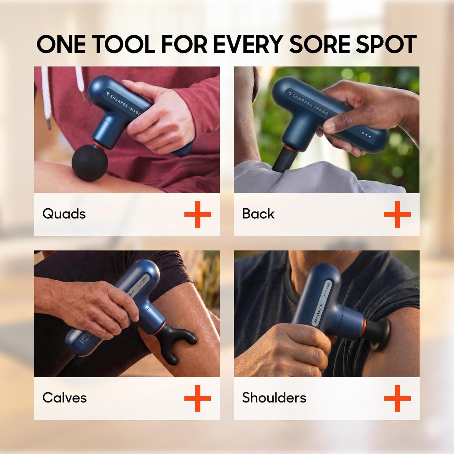 Sharper Image Deep Tissue Percussion Massage Gun, Powerboost Move Evo Hot & Cold Rechargeable Handheld Massager, 4 Adjustable Speeds, 5 Attachment Heads & Carrying Case, for Muscle Pain Relief, Blue
