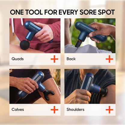 Sharper Image Deep Tissue Percussion Massage Gun, Powerboost Move Evo Hot & Cold Rechargeable Handheld Massager, 4 Adjustable Speeds, 5 Attachment Heads & Carrying Case, for Muscle Pain Relief, Blue
