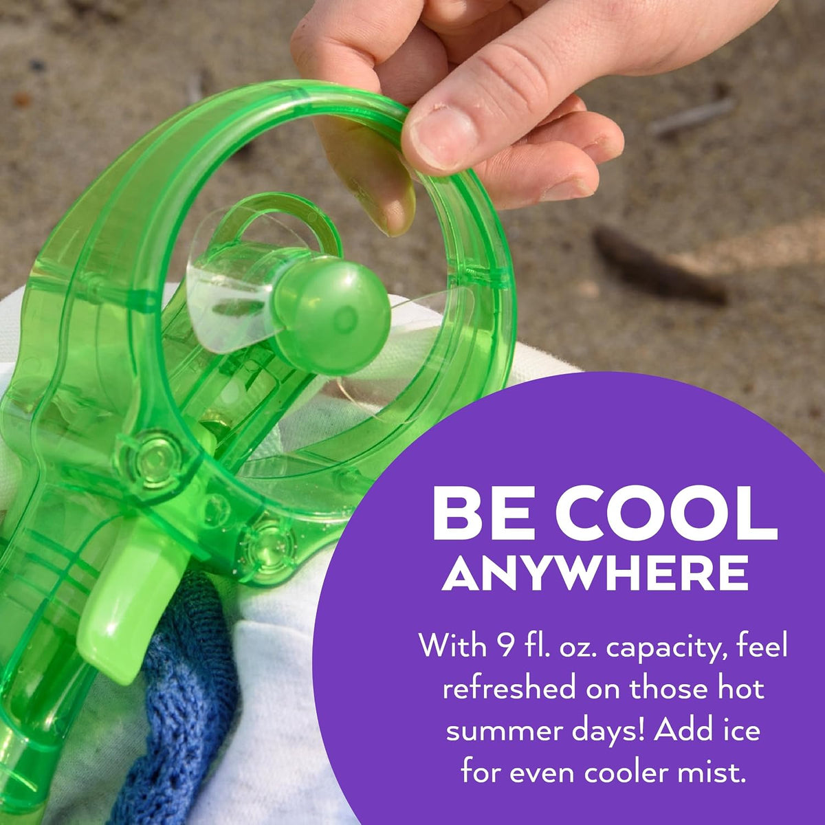 O2COOL Deluxe Handheld Misting Fan Battery Powered Green