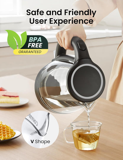 COMFEE' 1.7L Glass Tea Kettle and Kettle Water Boiler - Electric Kettle Temperature Control with 6 Presets, 2-Hr Keep Warm, Fast Heating, 304 Stainless Steel, Auto-Off and Boil-Dry Protection