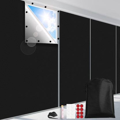 FADOTY Blackout Curtains for Bedroom, Portable 100% Black Out Window Cover Film, Cuttable Blackout Shades Fabric Sheet, No Drill Window Blinds, Sun Heat Light Blocker for Travel Media Dorm, 57'' W