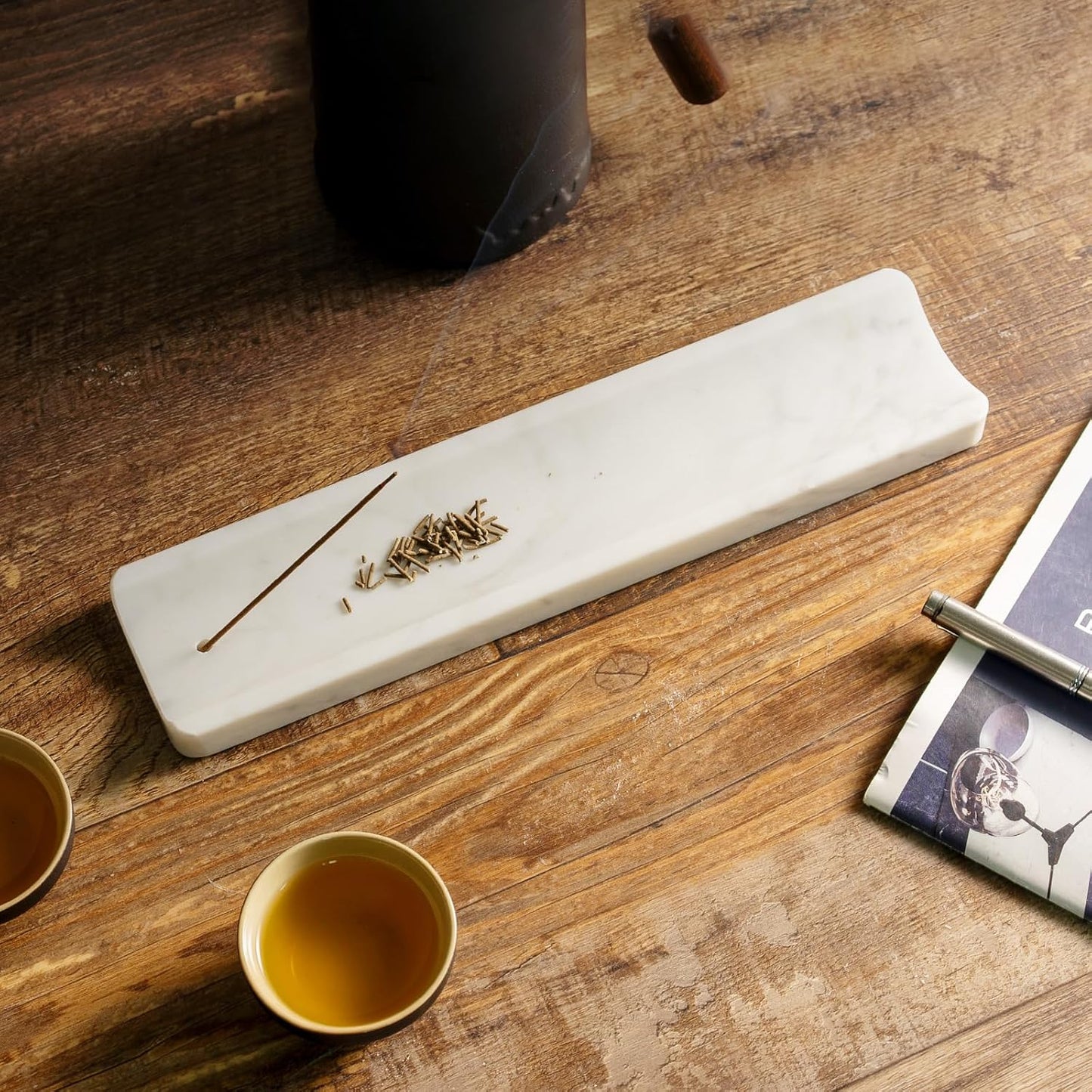 Koville Marble Incense Holder, Incense Holder for Sticks, Incense Sticks Holder Ash Catcher for Meditation Yoga SPA, Natural Stone Incense Burner, Home Table Decor (Grey)