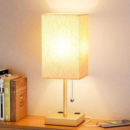 aooshine Small Table Lamp for Bedroom - Bedside Lamps for Nightstand, Minimalist Night Stand Light Lamp with Square Fabric Shade, Desk Reading Lamp for Kids Room Living Room Office Dorm