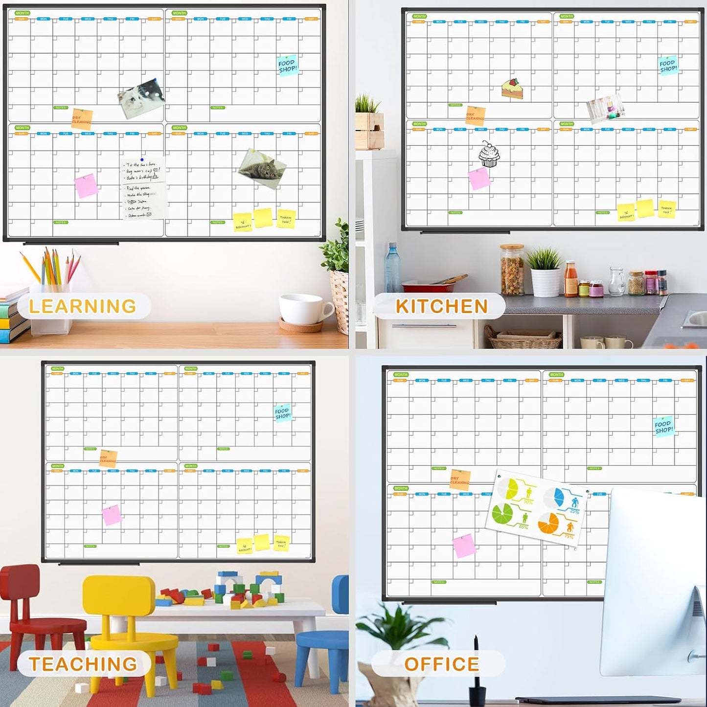 JILoffice Magnetic Dry Erase Calendar Whiteboard, 4 Month White Board Planner 36 X 24 Inch, Black Aluminum Frame Wall Mounted Board for Office Home and School
