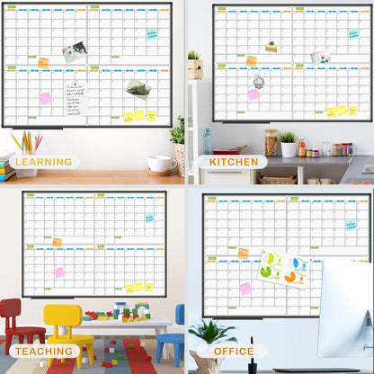 JILoffice Magnetic Dry Erase Calendar Whiteboard, 4 Month White Board Planner 36 X 24 Inch, Black Aluminum Frame Wall Mounted Board for Office Home and School