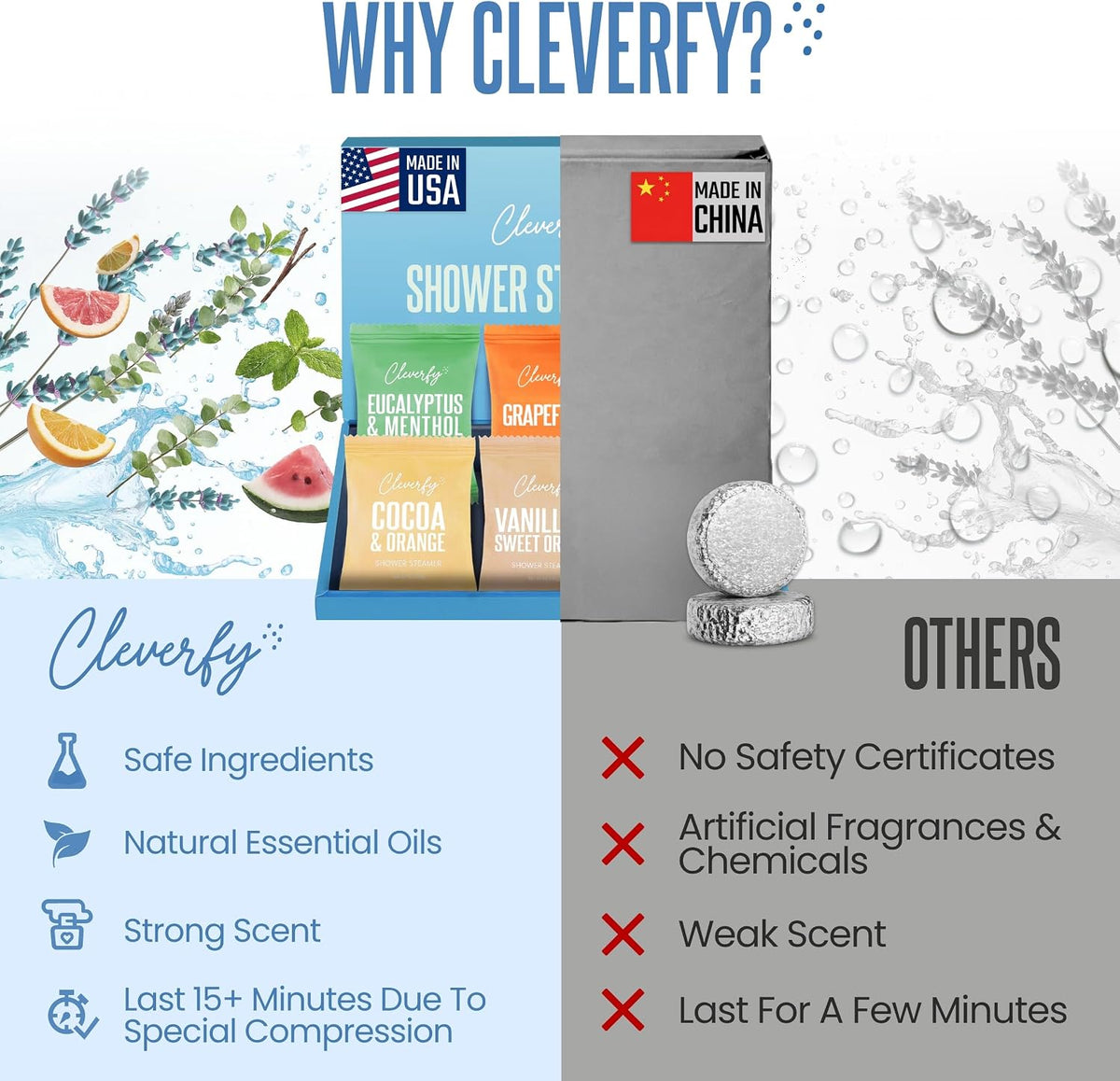 Cleverfy Shower Steamers Aromatherapy Gifts for Women and Men, 18 Tablets
