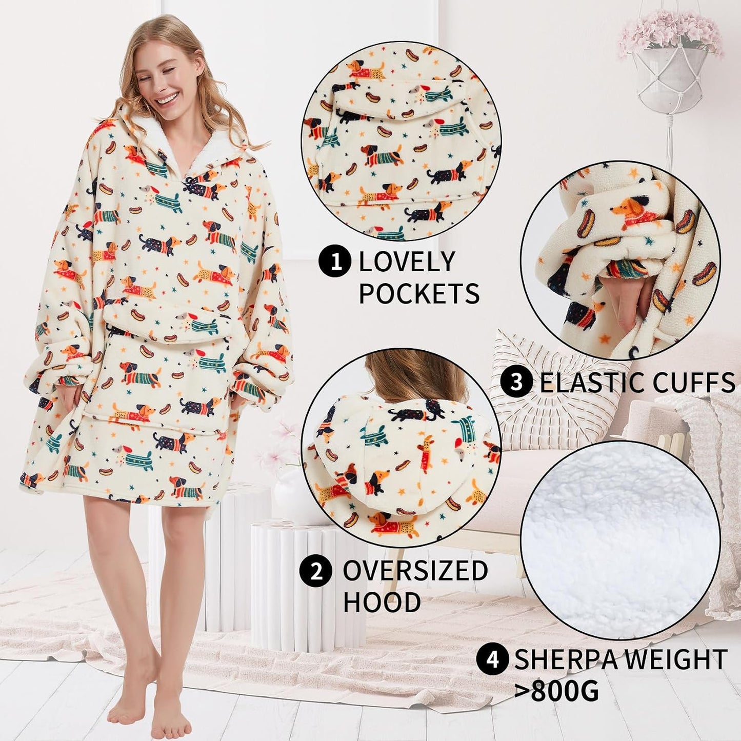 Fiosnow Sun and Moon Blanket Hoodies for Women and Men Adult Oversize Wearable Blanket Hoodies for Soft and Warm