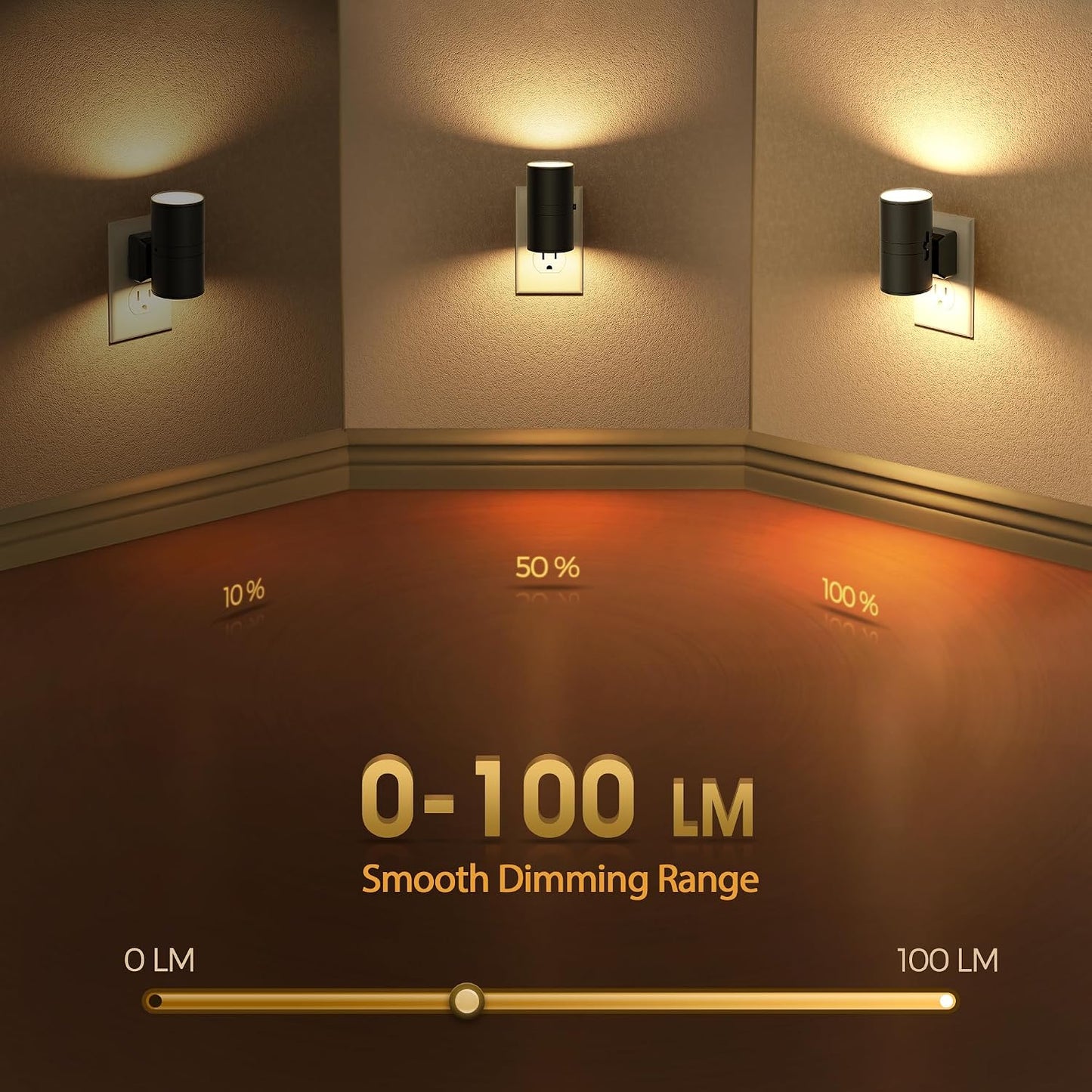 Briignite Night Lights Plug into Wall, Modern LED Night Light Plug in, Dusk to Dawn Sensor,Amber Night Light 0-100LM Adjustable Brightness, Dimmable NightLight for Hallway, Bedroom, Stairway, 2 Pack