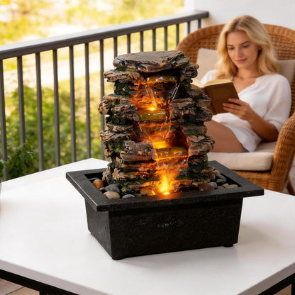 MAOCHI Tabletop Water Fountain, Home Décor Soothing Sound Machine with Automatic Pump, Deep Basin and Natural River Rocks. Indoor Zen Relaxation for Office, Living Room, or Bedroom Décor.