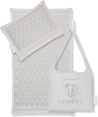 UNMERA Acupressure Mat and Pillow Set,Natural Premium Linen & Coconut Fiber Filling,for Back/Neck Pain Relief, Sciatic, Headache and Muscle Relaxation, Comes with Carrying Bag