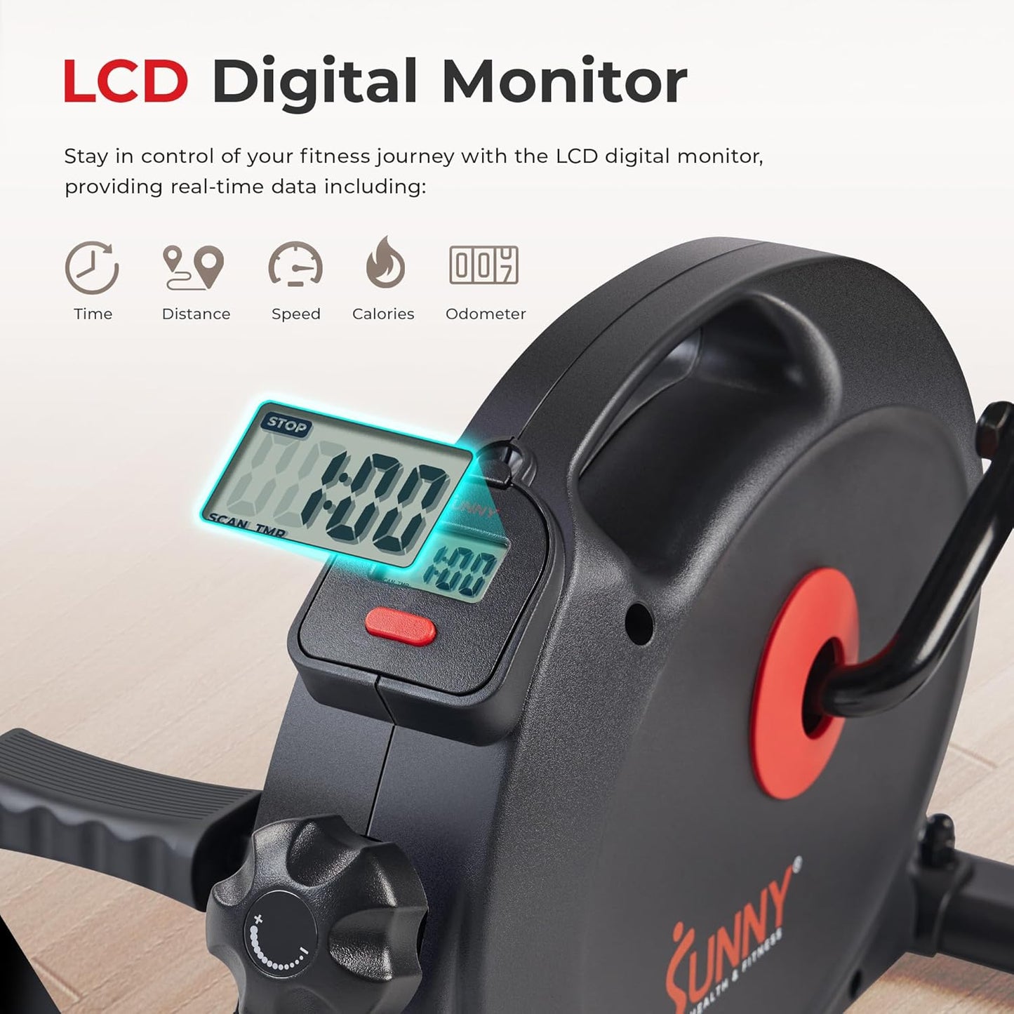 Sunny Health & Fitness Smart Under-Desk Bike Exerciser, Low-Impact Cardio Cycling Equipment for Home/Office, Mini Paddler for Arm/Leg Mobility Training, Free SunnyFit App