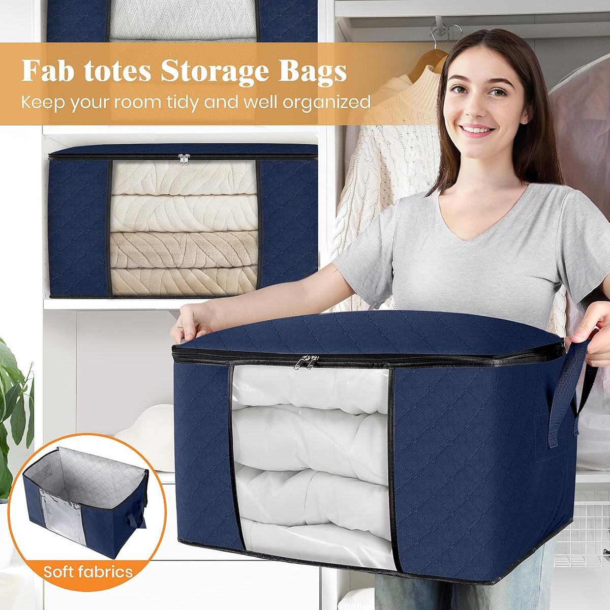 Fab totes Storage Bags for Clothes Blanket Storage Bins with Lids