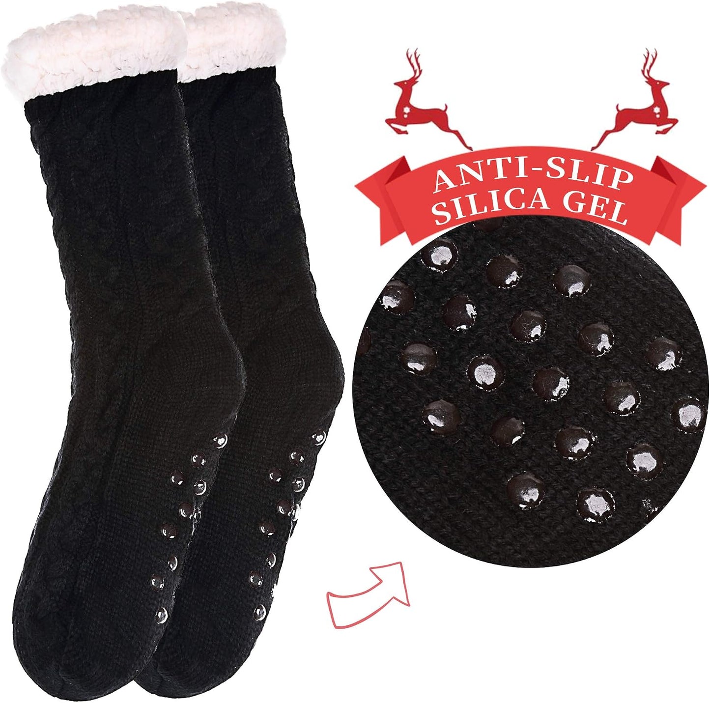 SDBING Women's Winter Super Soft Warm Cozy Fleece Lined Fuzzy Slipper Socks with Grippers