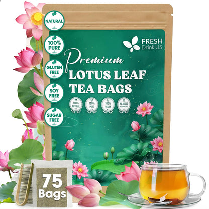 FreshDrinkUS, Premium Lotus Leaf Tea Bag, 75 Count, Pure, Caffeine Free