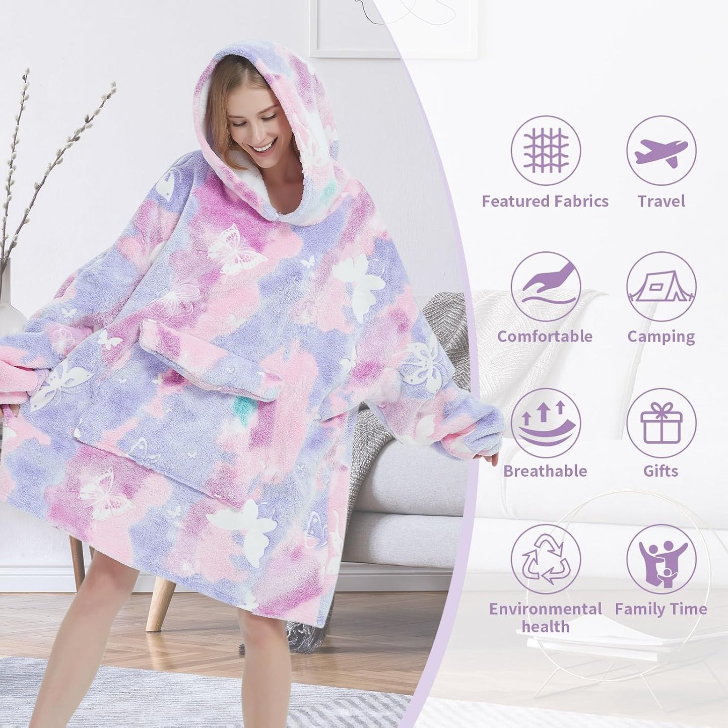 Fiosnow Sun and Moon Blanket Hoodies for Women and Men Adult Oversize Wearable Blanket Hoodies for Soft and Warm