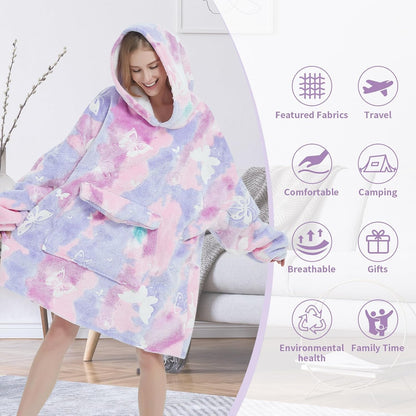 Fiosnow Sun and Moon Blanket Hoodies for Women and Men Adult Oversize Wearable Blanket Hoodies for Soft and Warm