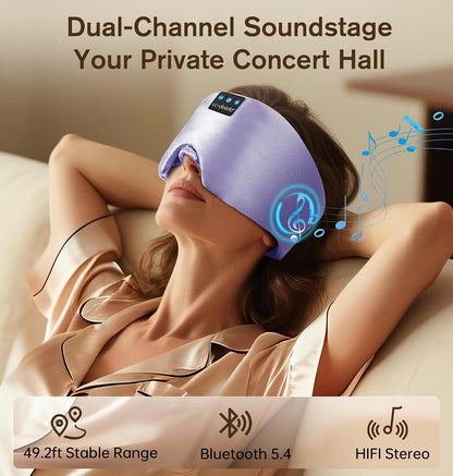 LC-dolida Luxurious Silk Soft Sleep Mask, Sleep Headphones with Bluetooth 5.4 for Side Sleeper, Total Blackout Eye Sleeping Mask for Women and Men, Ideal Gift for Restful Sleep, Travel(Black)