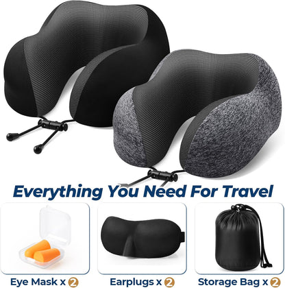 ExploreBliss Travel Pillow, Travel Pillows for Sleeping Airplane, Neck Pillow Airplane, Memory Foam Neck Pillow Set with Eye Mask, Earplugs and Storage Bag -Grey