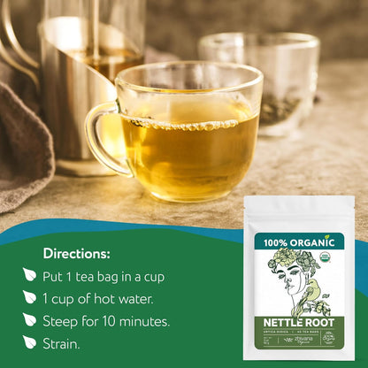 Organic Nettle Root Tea (40 Bleach-Free & Microplastic-Free TeaBags) - Men’s Health - Prostate, Hormones