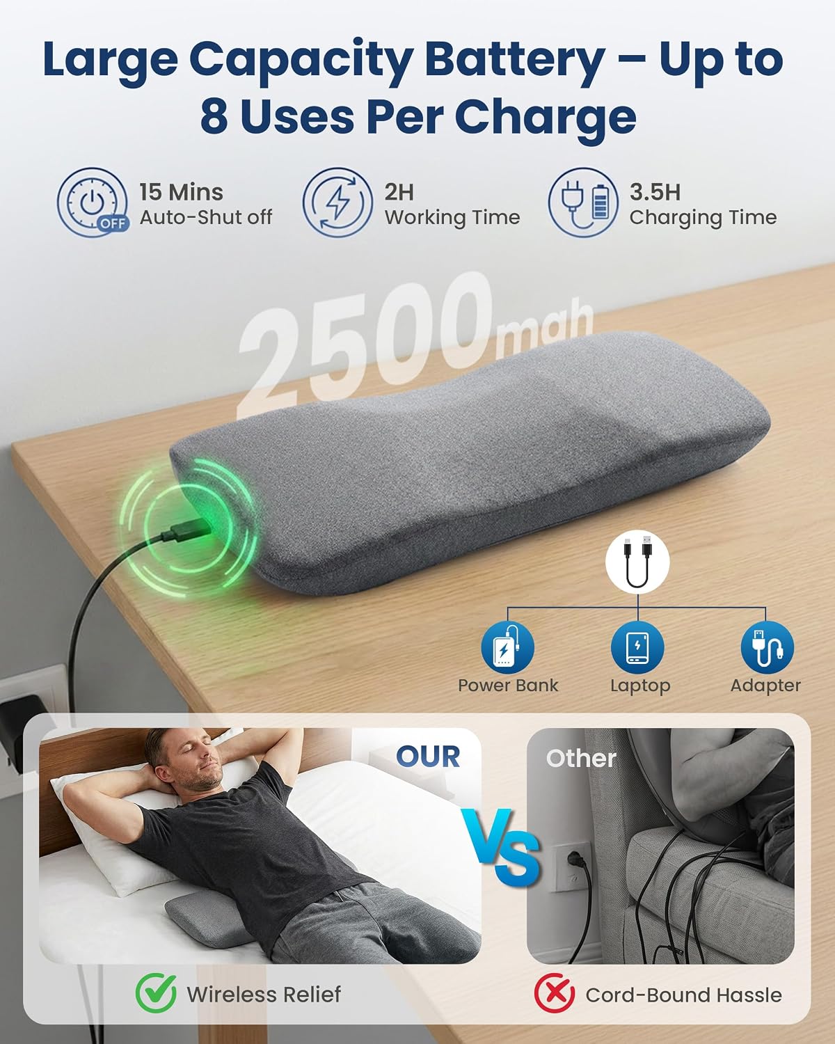 COMFIER Smooth Spine Triple Fusion Back Massager with Graphene Heat, 3-in-1 Cordless Lumbar Support Pillow with Remote Control, Vibration & Stretching, Ergonomic Lower Back Massager