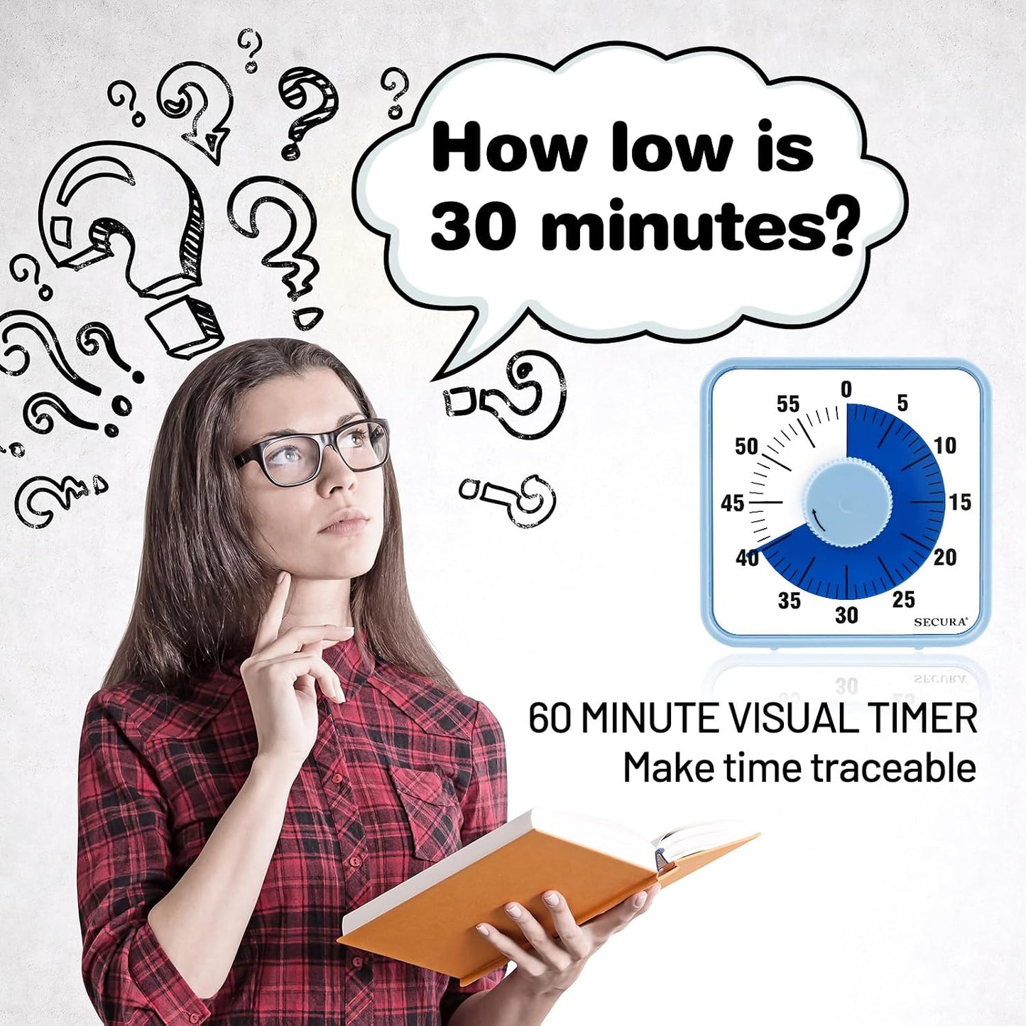 Secura 7.5 Inch Visual Timer, 60 Minute Visual Oversize Countdown Timer for Kids and Adults, Durable Mechanical Time Management Tool (Dark Green)