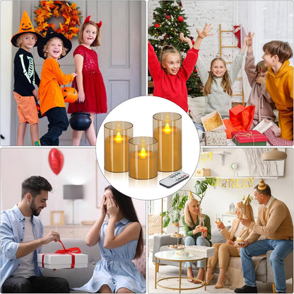 wemarry Flameless Candles 4" 5" 6" Acrylic Glass Pillars 3" Diameter Battery Operated Flickering Candles Include 8-Key Remote with Timer Function 400+ Hours (Gray, Warm Light 3 Pack)