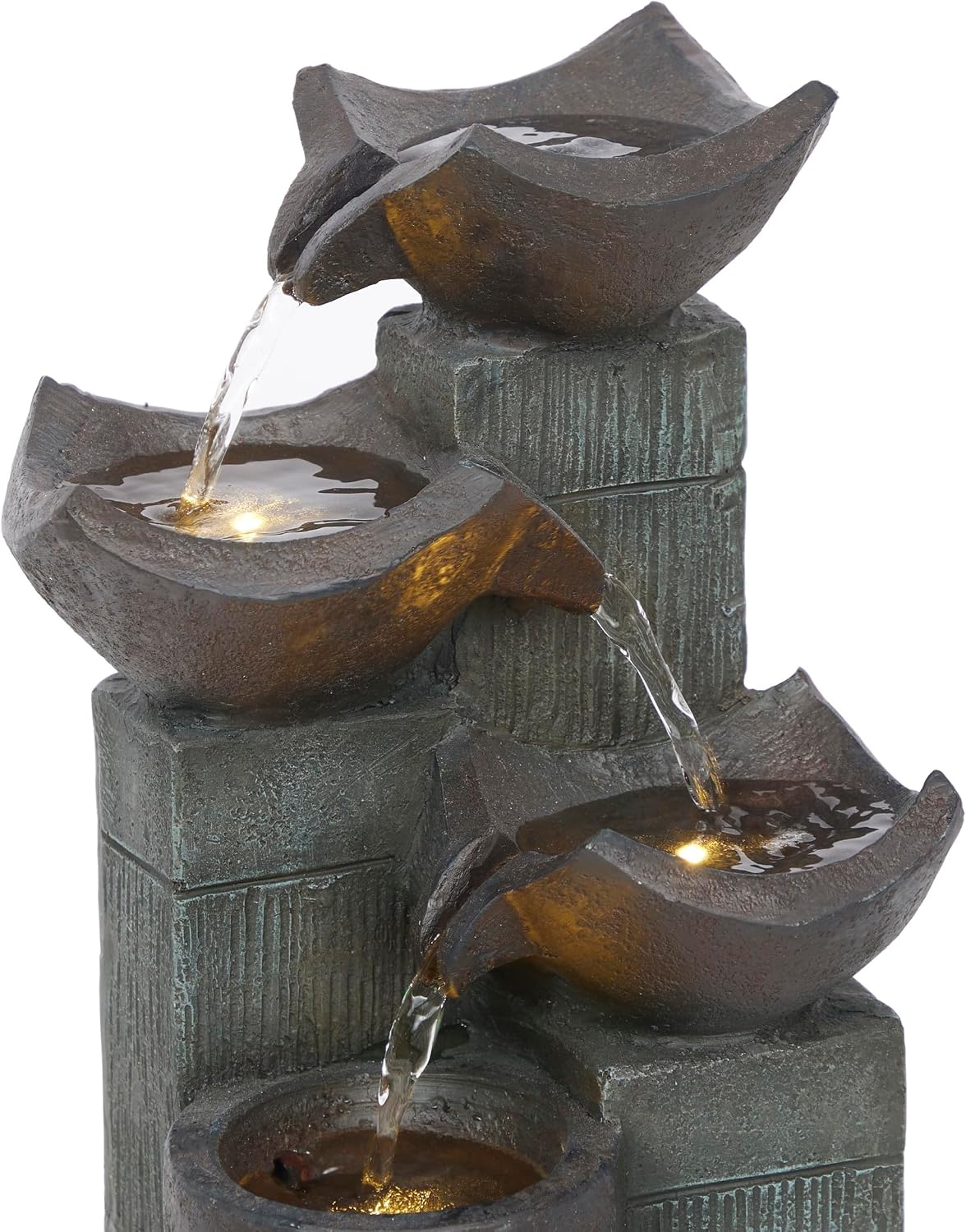 Alpine Corporatio 14" Tall Stoned Jar Cascading Water Fountain with LED Lights, Elegant Tabletop Water Feature for Home, Office, Living Room, and Bedroom Decor, Gray