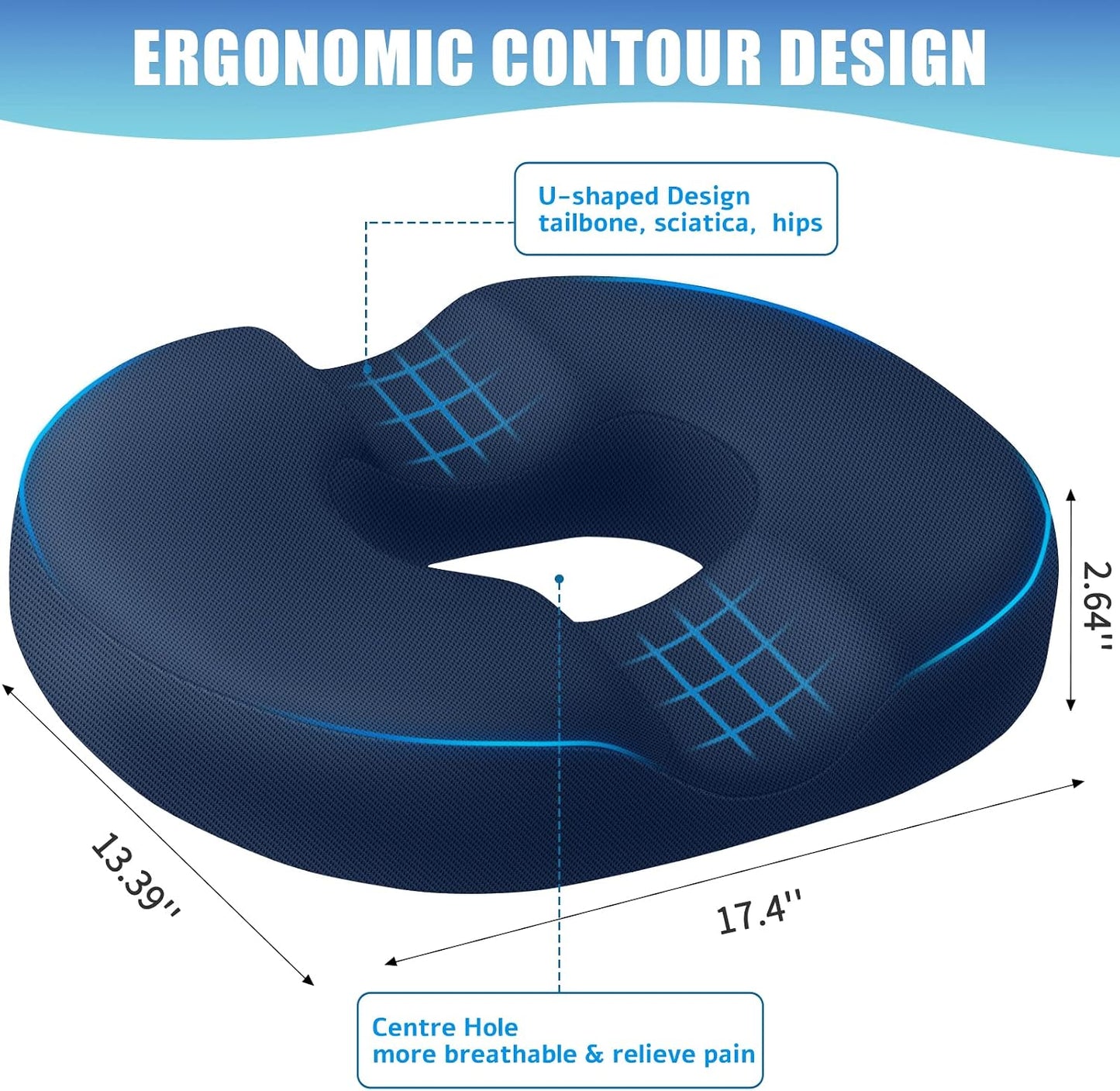 BlissTrends Donut Pillow Seat Cushion,Donut Chair Cushions for Postpartum Pregnancy & Hemorrhoids,Tailbone Pain Relief Cushion,Memory Foam Lifting Cushions for Office&Home Chairs (Black)