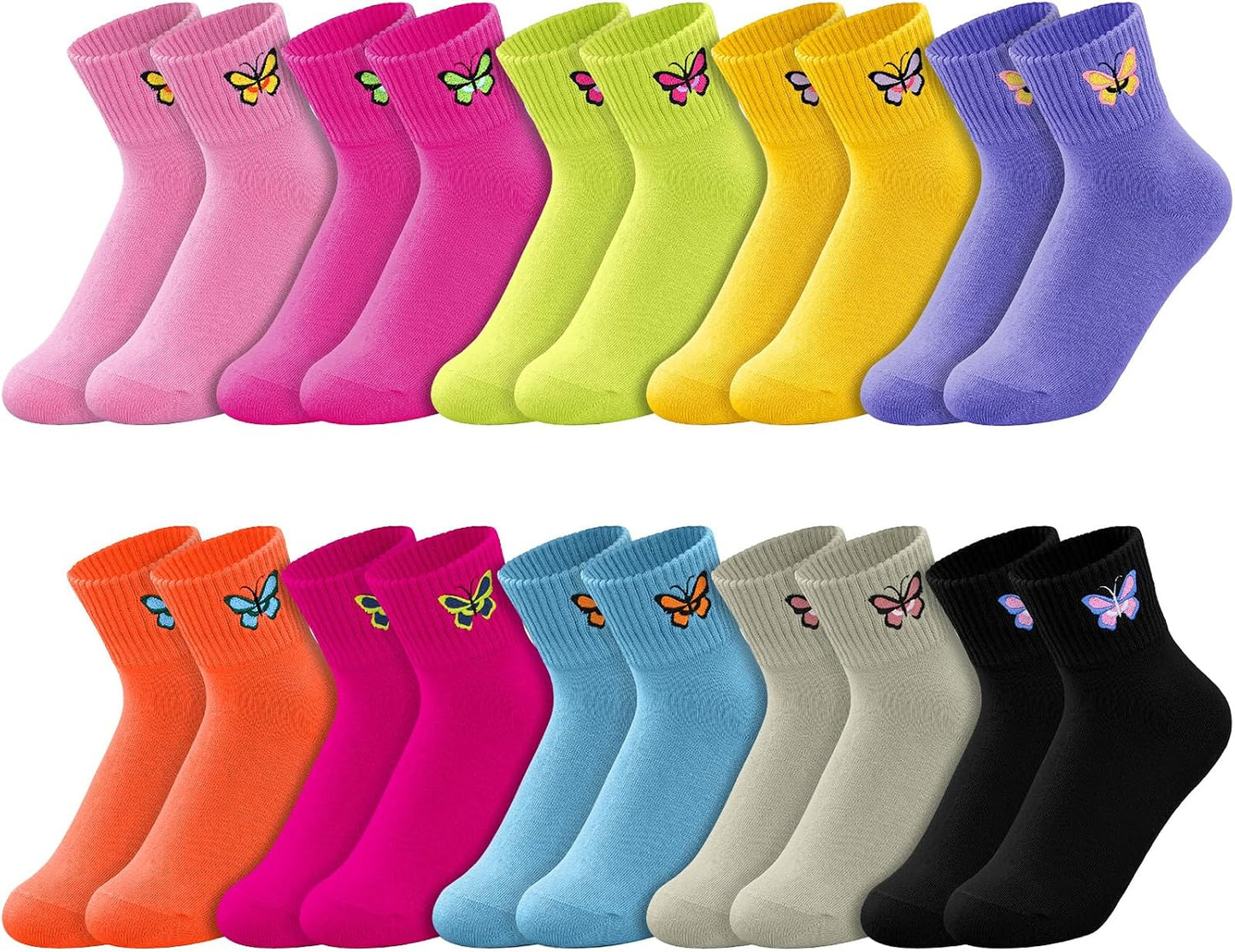 Eurzom 10 Pairs Socks Womens Crew Elastic Ankle Length Cotton Socks Aesthetic Cute Lightweight Low Cut Gifts for Women - Colors B