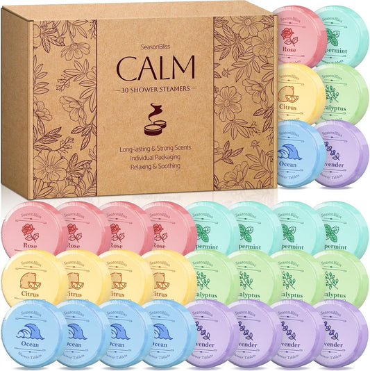 SeasonBliss Shower Steamers 30 PCS with 6 Scents, Shower Bombs for Women
