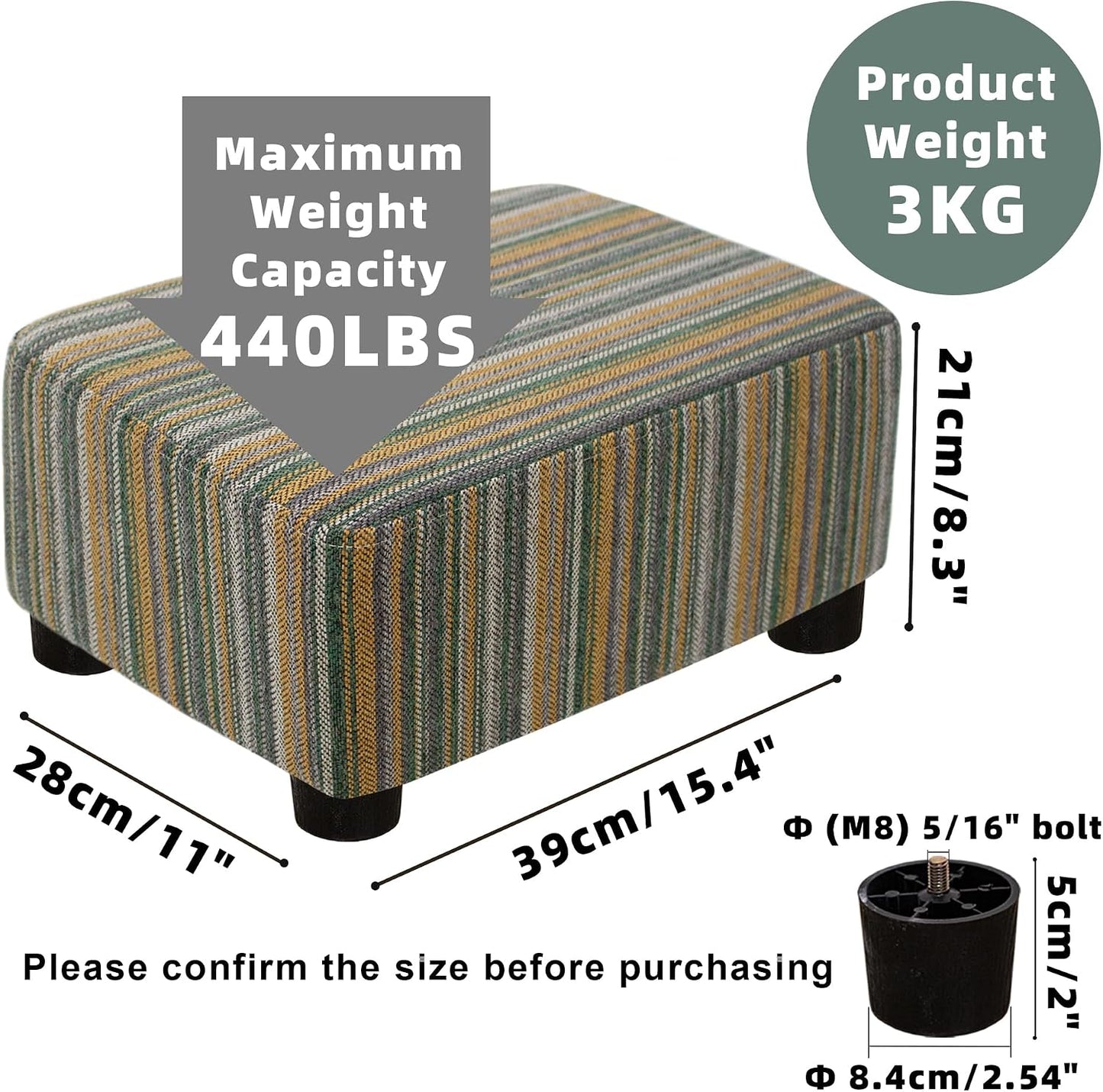 CAROLMADE Small Foot Stool Ottoman Footstool with Legs Under Desk Footrest for Living Room Bedroom and Office,Linen-Grey