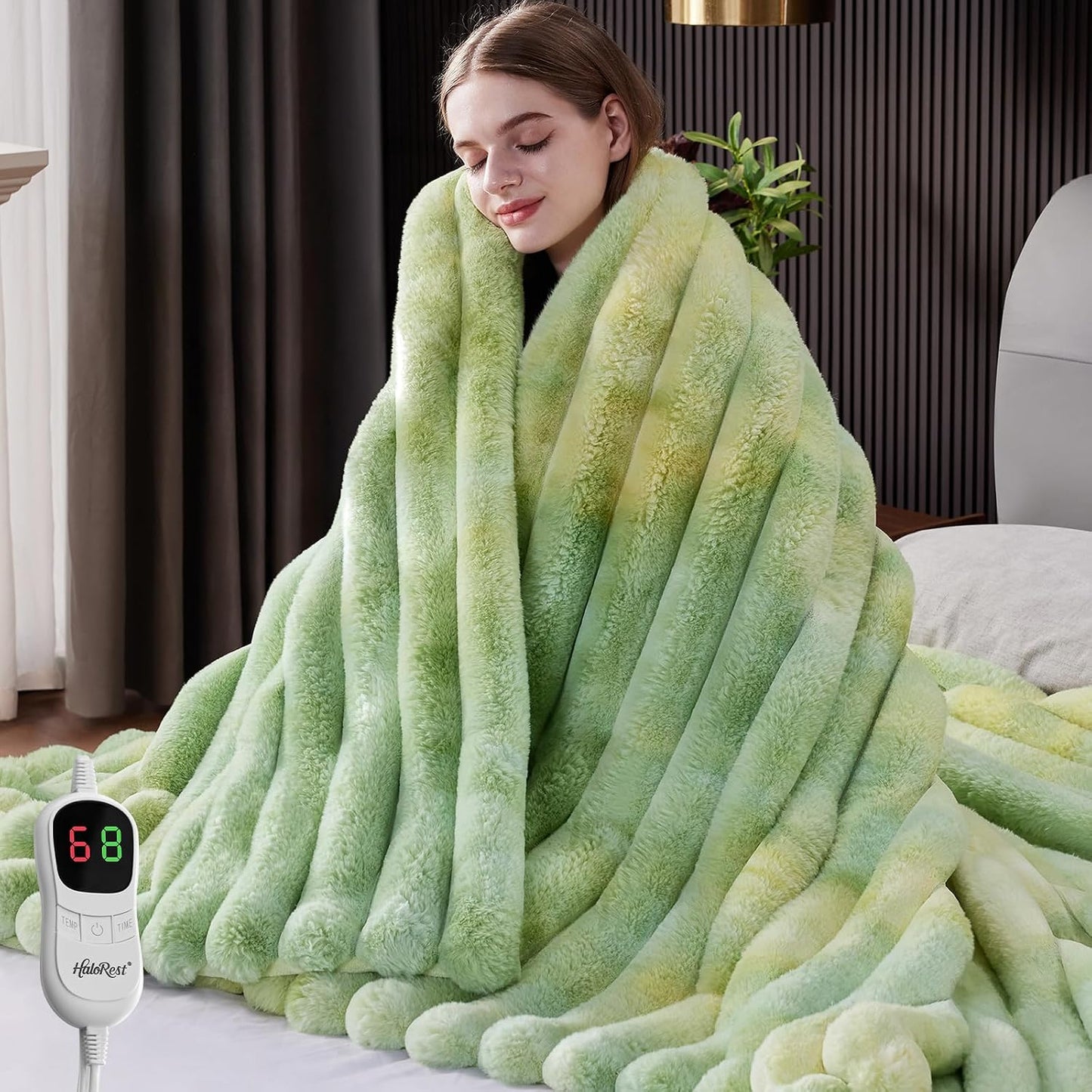 Heated Throw Blanket, Faux Fur Cozy Heating Blanket with Overheat Protection, 1/2/4/6/8 Hours Auto-Off 10 Heat Level, Machine Washable (50x60 Inches, Cream White)