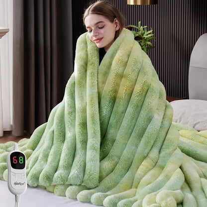 Heated Throw Blanket, Faux Fur Cozy Heating Blanket with Overheat Protection, 1/2/4/6/8 Hours Auto-Off 10 Heat Level, Machine Washable (50x60 Inches, Cream White)