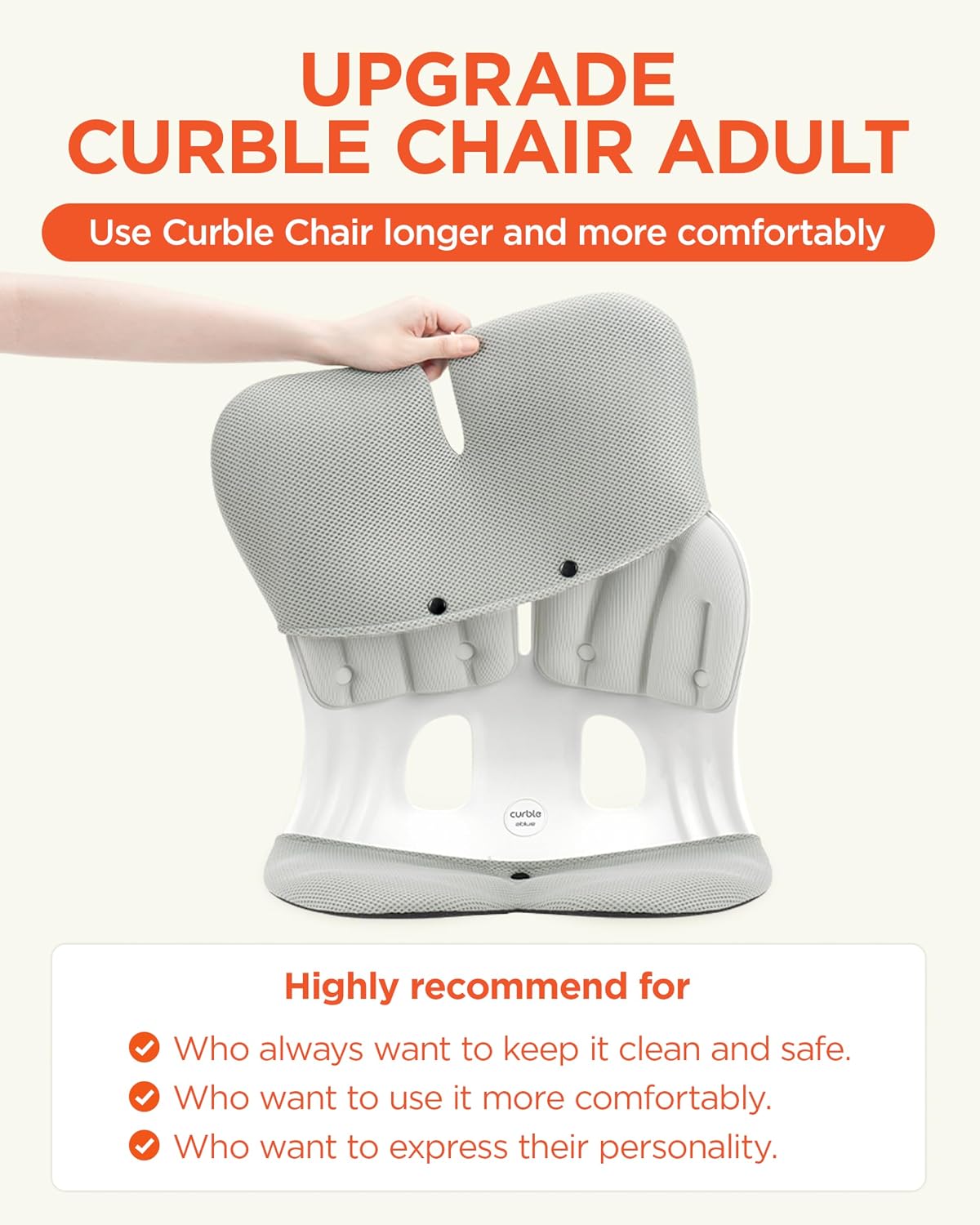 curble Grand– Extra Wide Ergonomic Seat Support, Sit Straighter Without Effort, Passive Posture Trainer for Office, Home & Car (Grey)